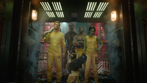 Marvels Guardians Of The Galaxy are, from left, Chris Pratt as Star-Lord/Peter Quill, Vin Diesal as Groot, Bradley Cooper as the voice of Rocket Raccoon, Dave Bautista as Drax the Destroyer, and Zoe Saldana as Gamora. (Marvel/MCT)