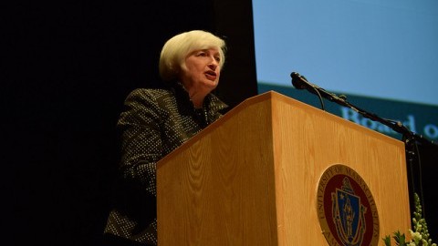 Janet Yellen spoke in the Fine Arts Center on Thursday at the 19th annual Philip Gamble Memorial Lecture. 
Katherine Mayo/Daily Collegian)