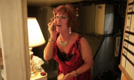 Drag queen Endora Wit puts on makeup before performing at the Main Street Bar and Cabaret, the only gay bar remaining in Laguna Beach, Calif. The bar hosts a biweekly drag show Wednesday nights, on July 15, 2015. (Allen J. Schaben/Los Angeles Times/TNS)