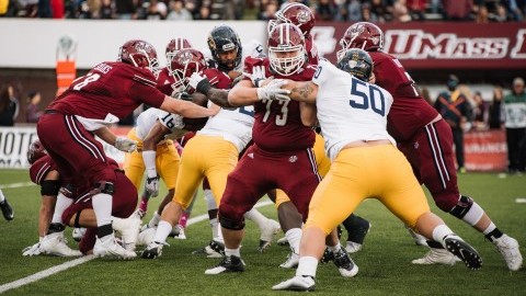 UMass football’s offensive line learns to adapt this spring