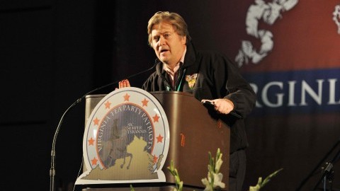 Award winning filmmaker Stephen Bannon introduces his Tea Party movie trilogy at the Virginia Tea Party Convention held at the Richmond Convention Center on Oct. 8, 2010 in Richmond, Va. Bannon was just named the Breitbart News executive chairman Chief Executive of Donald Trump's campaign. (Tina Fultz/Zuma Press/TNS)