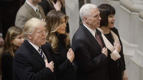 President Trump, first lady Melania Trump, Vice President Mike Pence and Karen Pence during a prayer service at the National Cathedral in Washington, D.C., on Saturday, Jan. 21, 2017. (Olivier Douliery/Abaca Press/TNS)