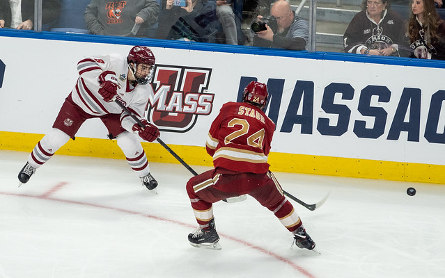 Forward Bobby Trivigno at the Frozen Four at the Key Bank Arena on Thursday, Apr. 11, 2019. Photo by Jon Asgeirsson.
