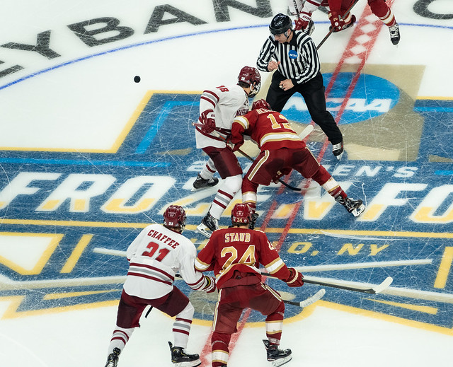UMass at the Frozen Four at the Key Bank Arena on Thursday, Apr. 11, 2019. Photo by Jon Asgeirsson.