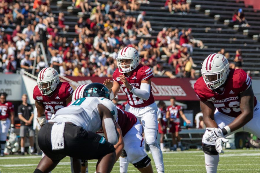 After rough start to the season, young offensive line starting to settle in for UMass football