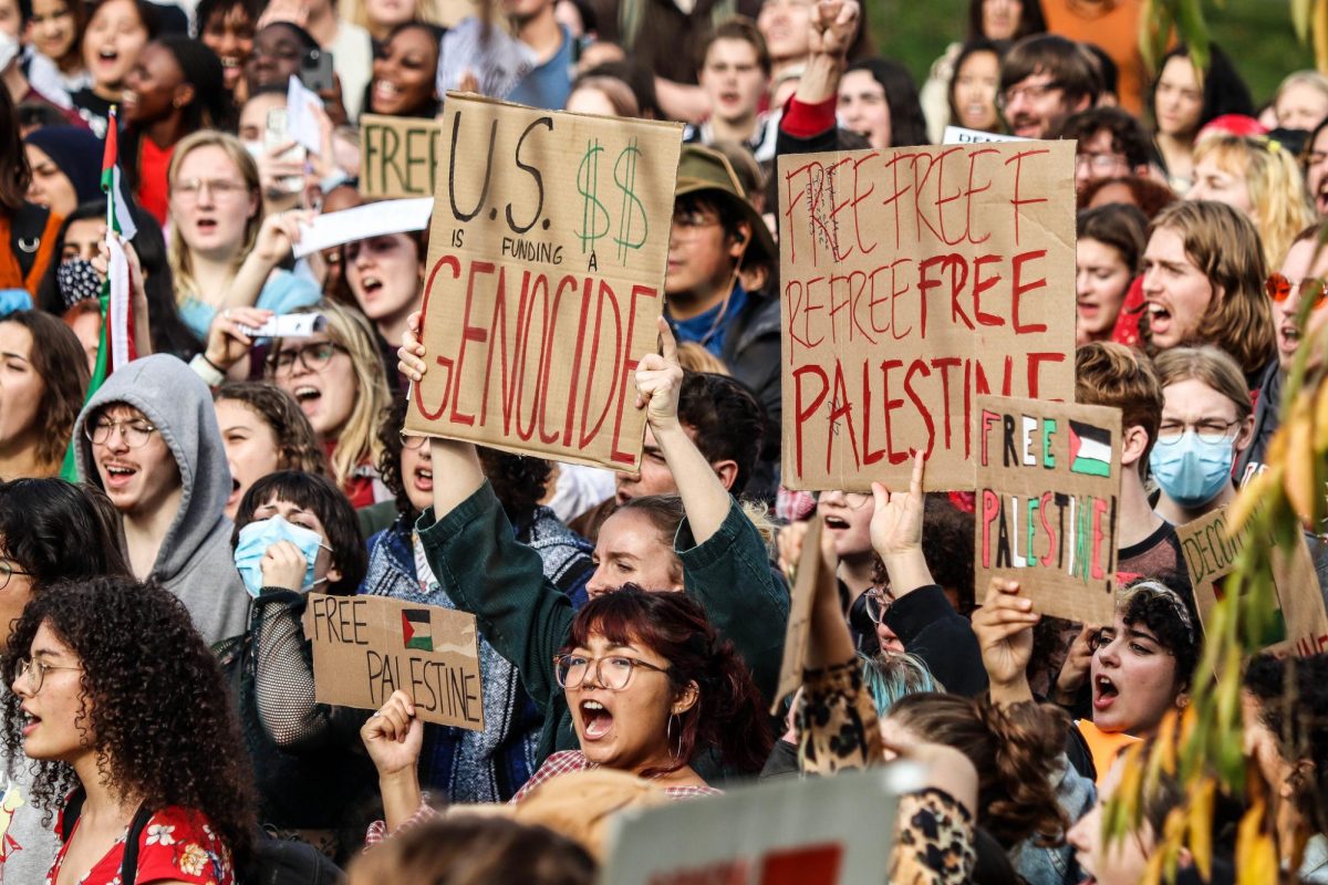 The UMass Students for Justice in Palestine and the UMass Dissenters organize a march between the Student Union and Whitmore Building on October 25th.