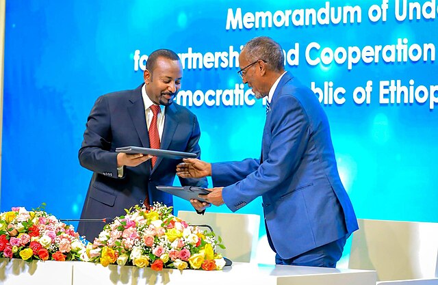 Amhed+and+Somaliland+President+Muse+Bihi+Abdi+shaking+hands+after+signing+the+deal+in+Addis+Ababa+on+Jan.+1.