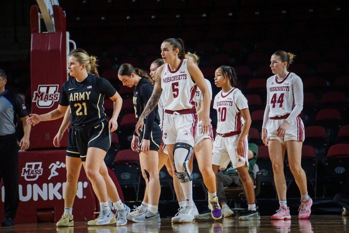 UMass Amherst Women's Basketball team against Army at the Mullins Center on 11/23/2024.

