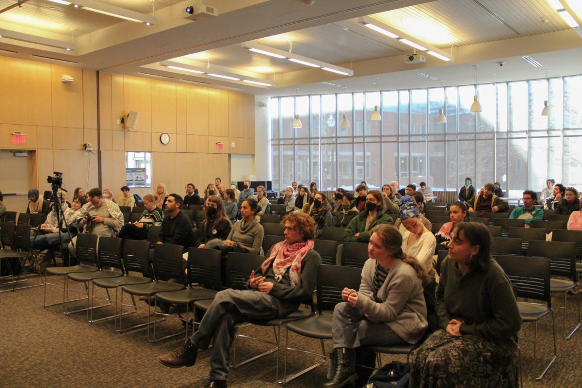 UMass for Palestine groups hold the second People's Assembly at the Commonwealth Honors College on 12/06/24.