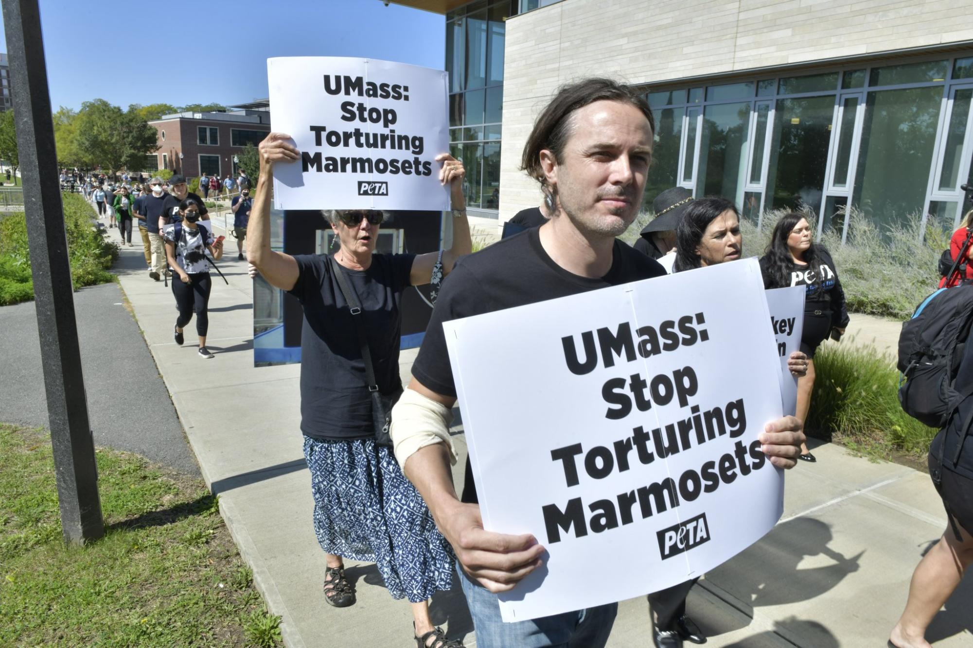 Sept. 13, 2021 — First PETA protest on campus with actor Casey Affleck. From PETA Website